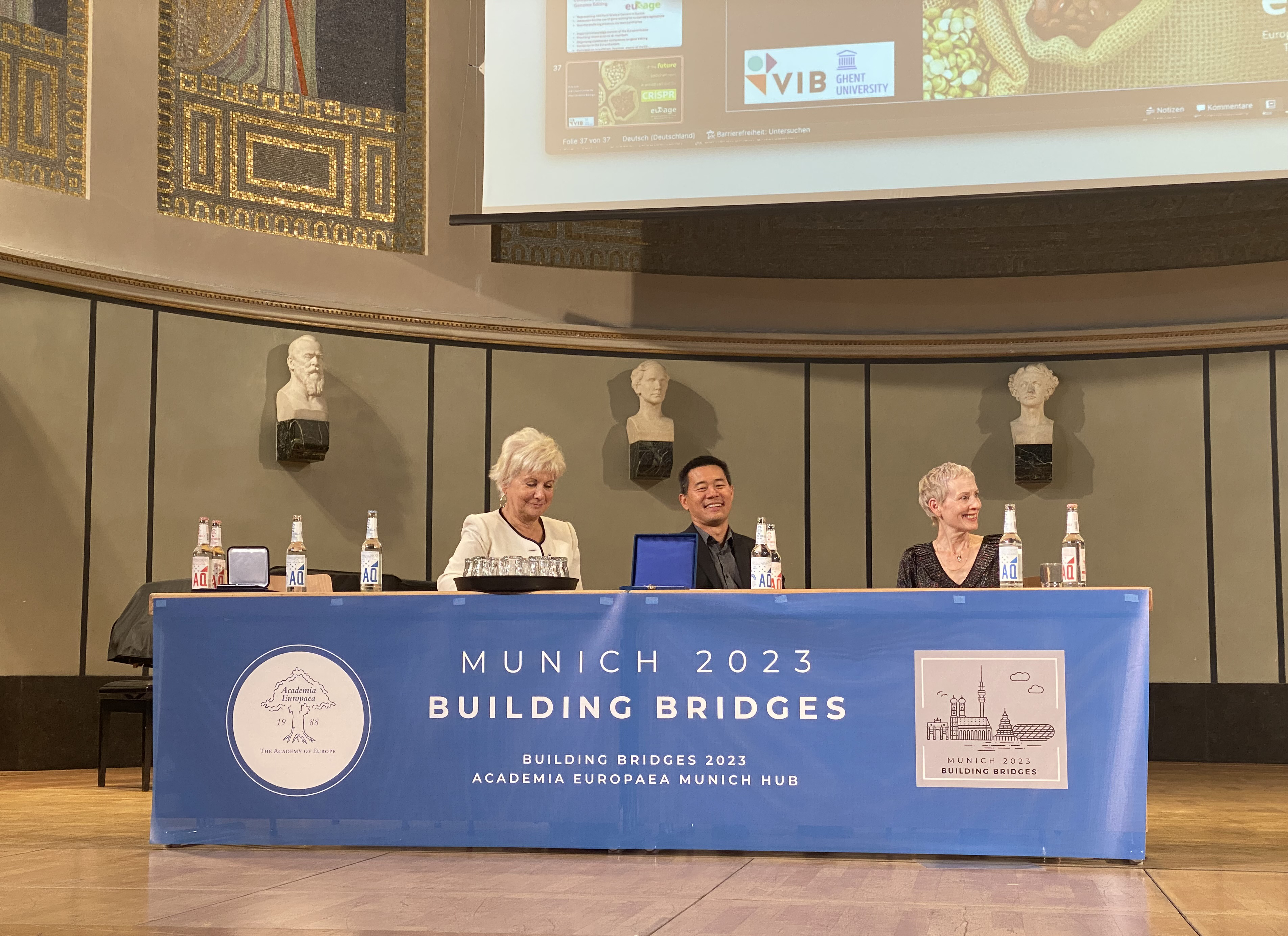 Professor Eva Kondorosi, Professor Eugene Yeo and Carla Brenner